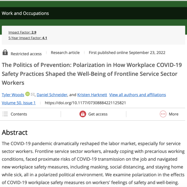 The Politics of Prevention: Polarization in How Workplace COVID-19 Safety Practices Shaped the Well-Being of Frontline Service Sector Workers
